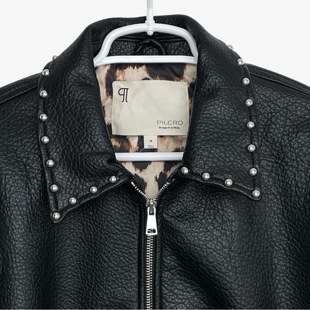 Anthropologie Pilcro Rylie Studded Faux-Leather Bomber Jacket Black Medium NWT - Picture 6 of 16